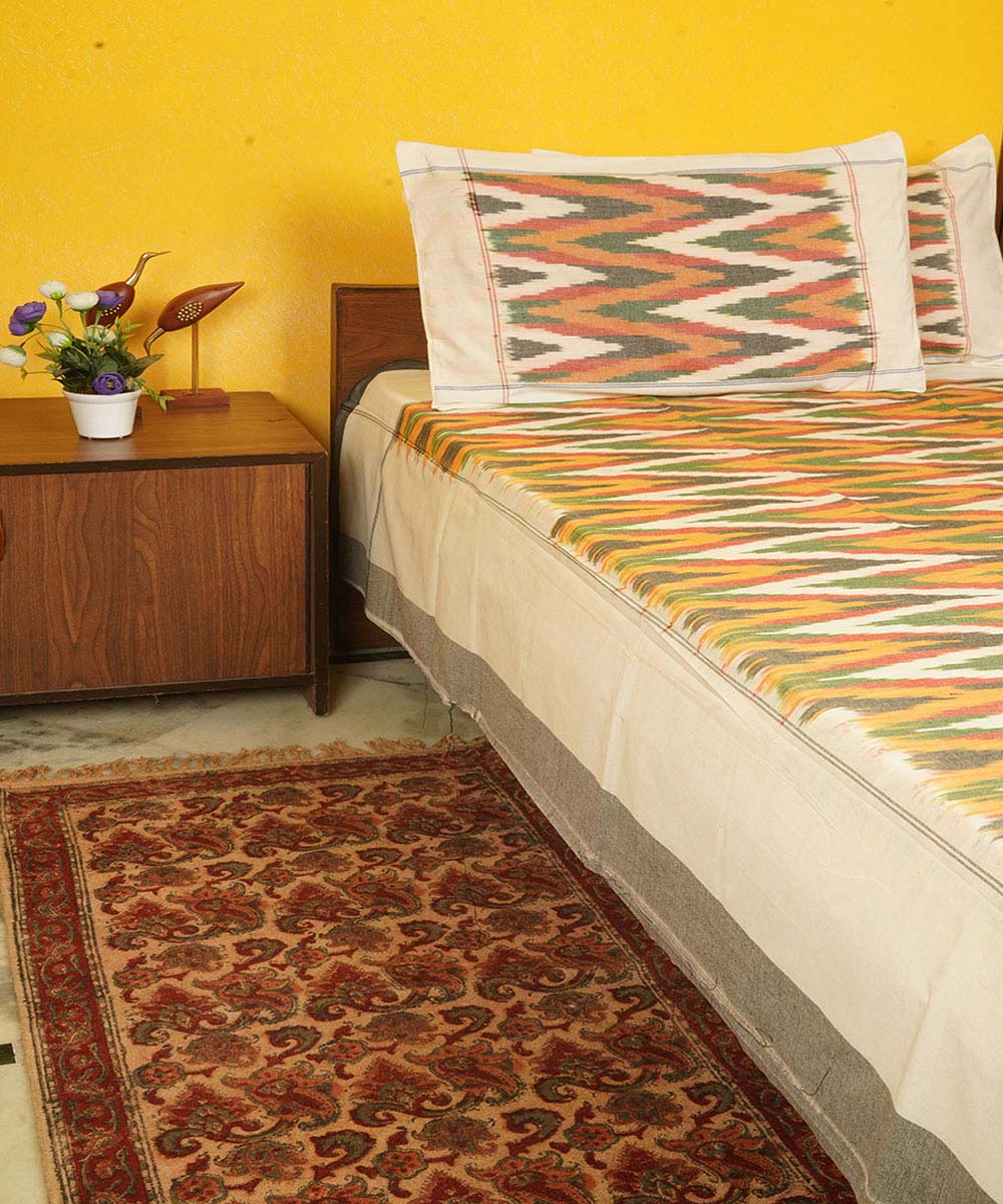 Multicolor wavy handloom cotton pochampally ikat double bedsheet
