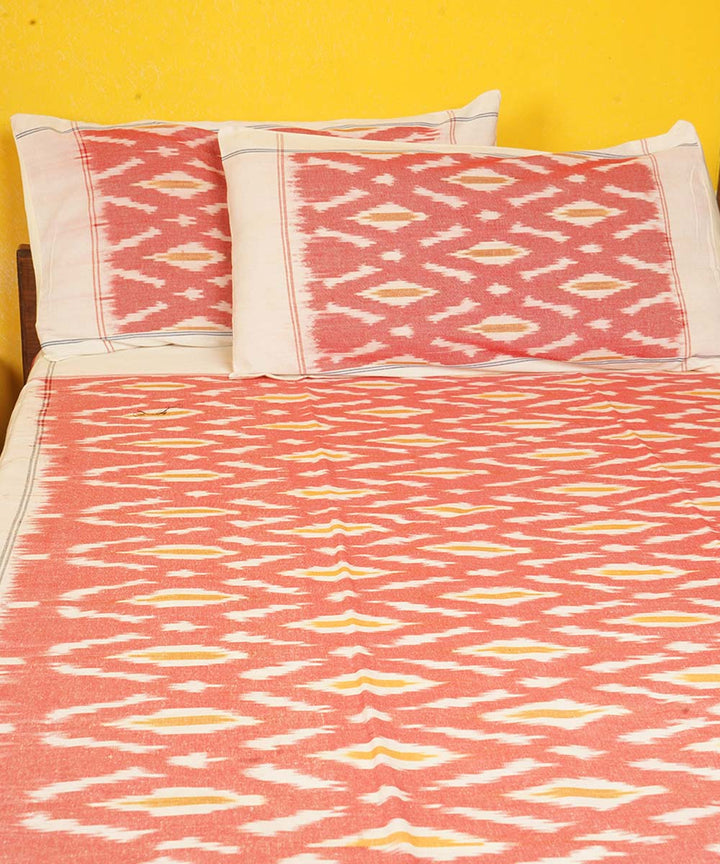 Pink offwhite handloom cotton pochampally ikat double bedsheet