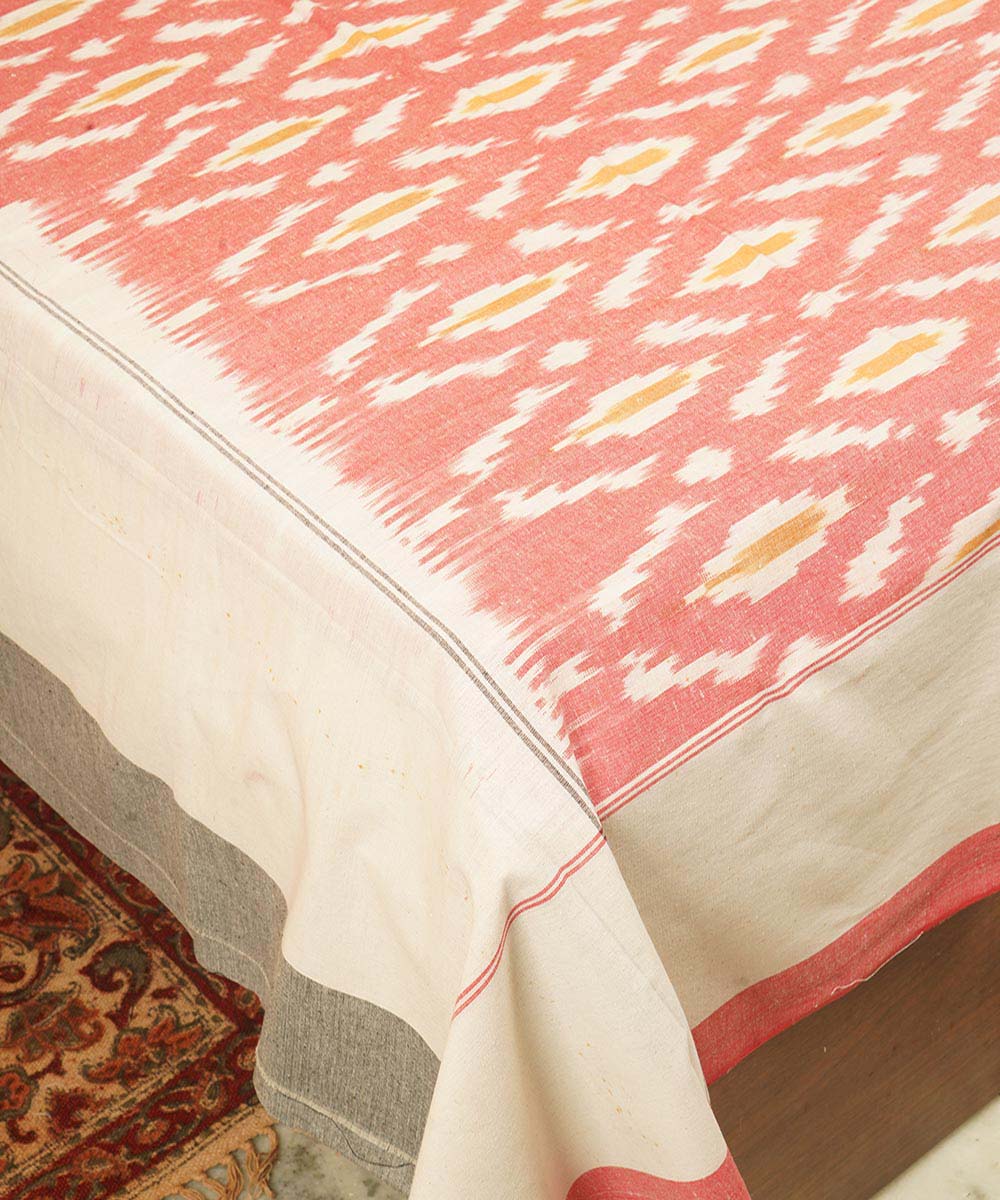 Pink offwhite handloom cotton pochampally ikat double bedsheet