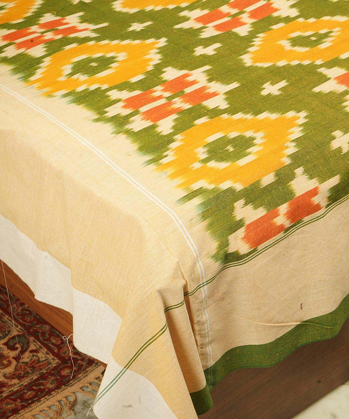 Dark green yellow handloom cotton pochampally ikat double bedsheet