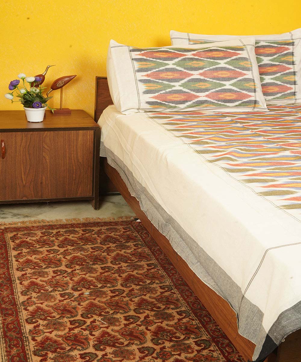 Multicolor handloom pochampally ikat cotton double bedsheet