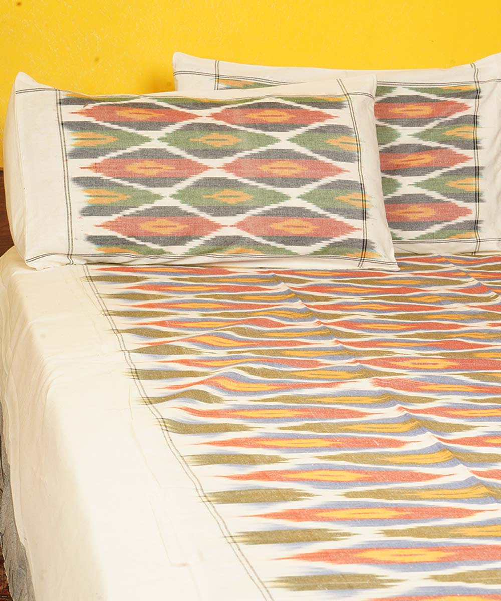 Multicolor handloom pochampally ikat cotton double bedsheet