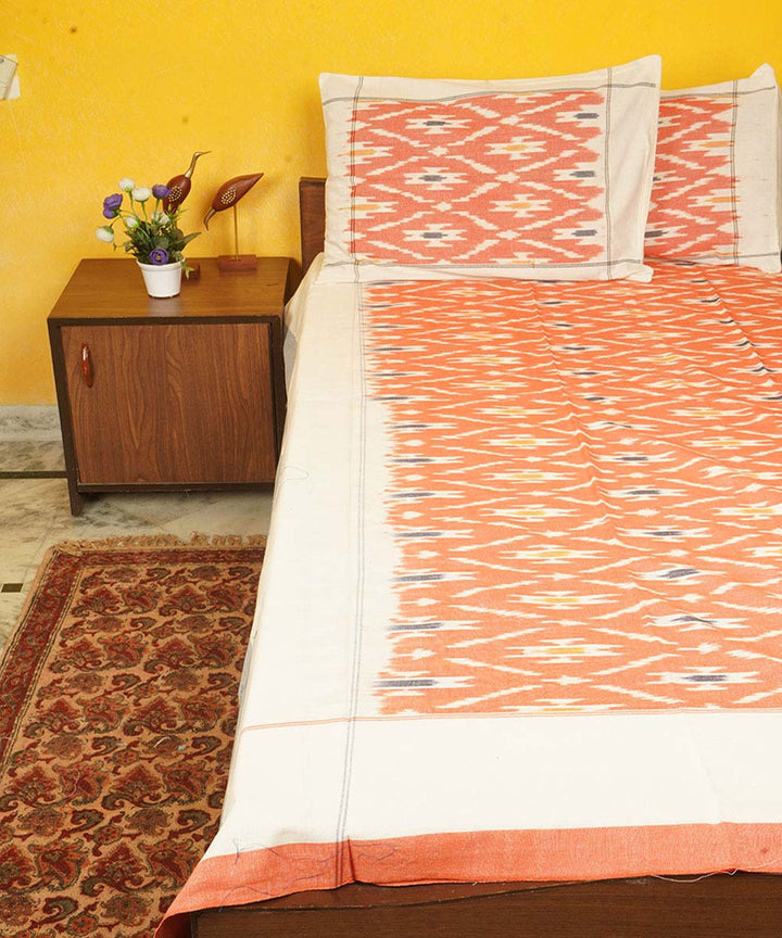 Orange handloom pochampally cotton ikat double bedsheet