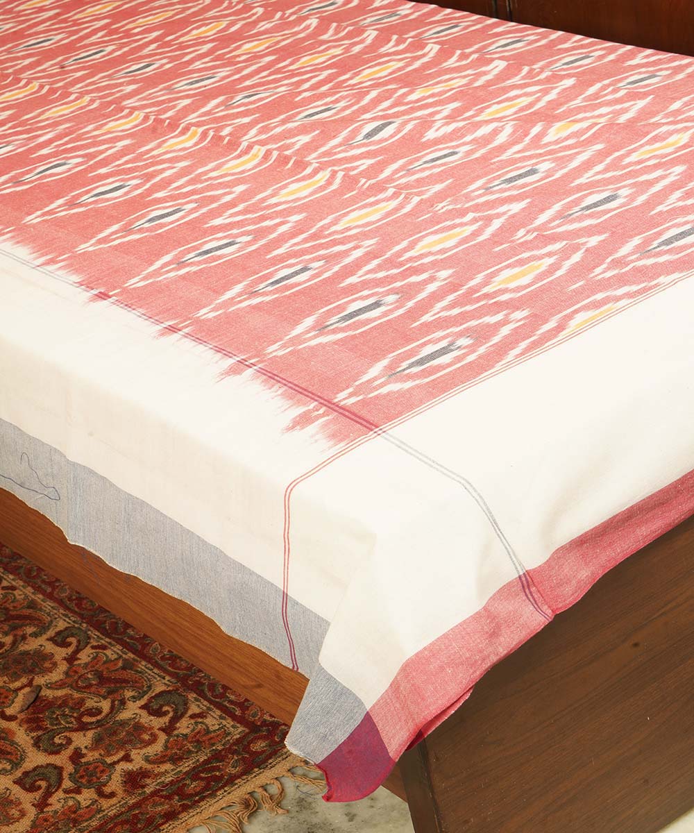 Pink offwhite handloom pochampally ikat cotton double bedsheet