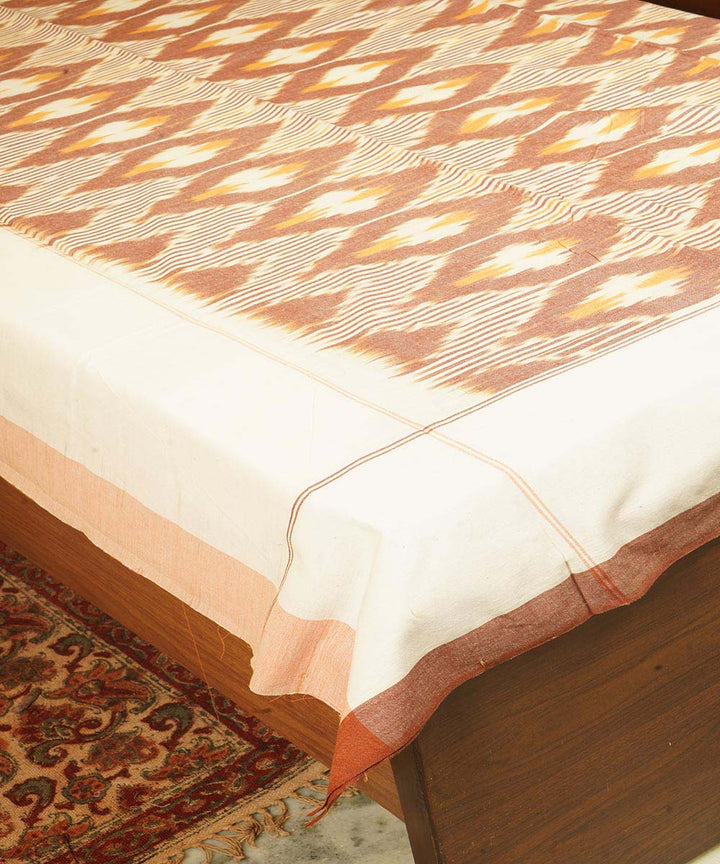 Brown handwoven cotton pochampally ikat double bedsheet