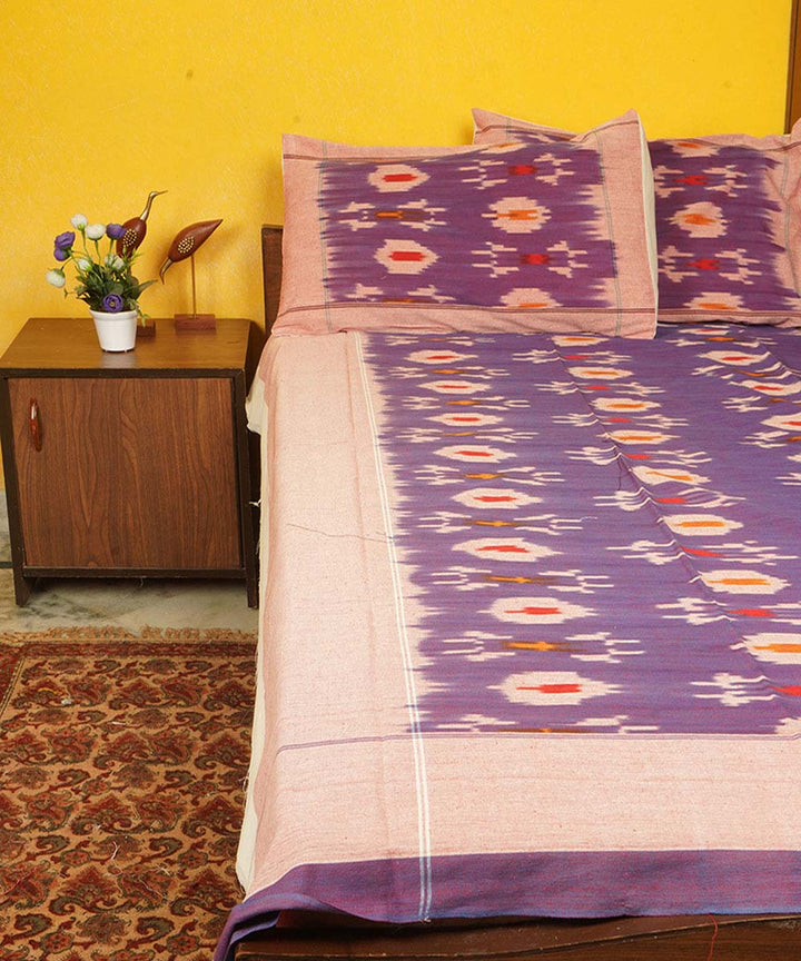 Violet handloom cotton pochampally ikat double bedsheet