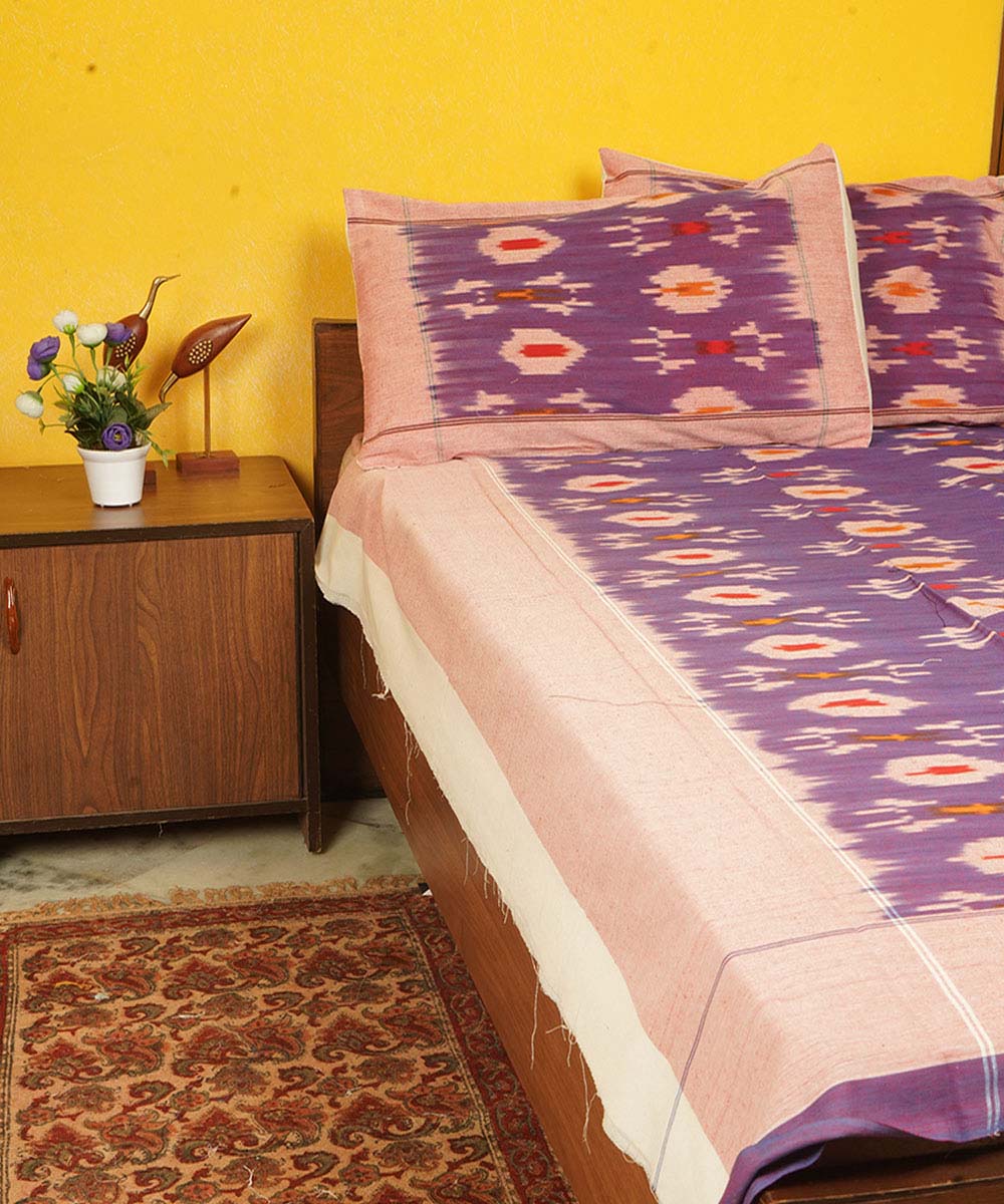 Violet handloom cotton pochampally ikat double bedsheet