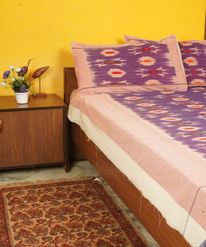 Violet handloom cotton pochampally ikat double bedsheet