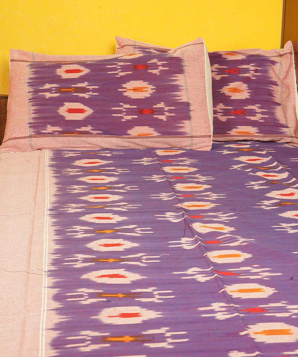 Violet handloom cotton pochampally ikat double bedsheet