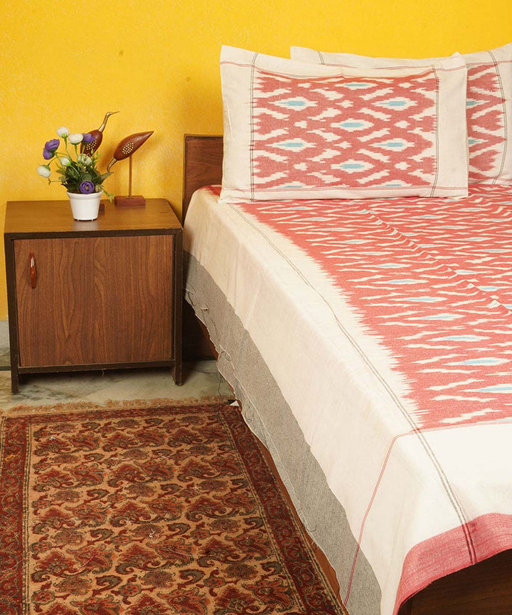 Pink cotton handloom pochampally ikat double bedsheet