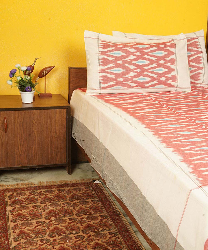 Pink cotton handloom pochampally ikat double bedsheet