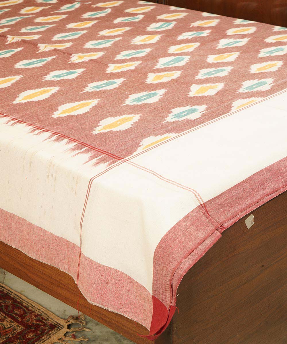 Brown handwoven pochampally cotton ikat double bedsheet