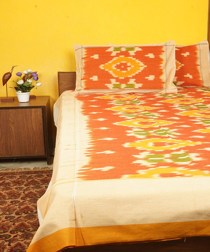 Orange handloom pochampally ikat cotton double bedsheet