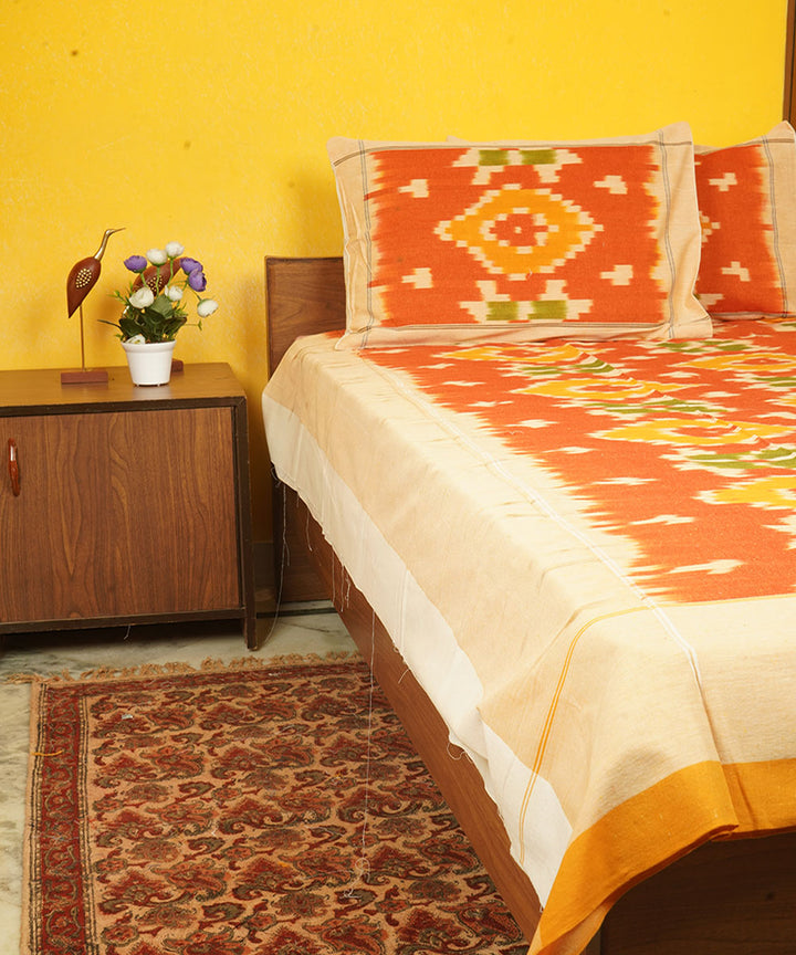 Orange handloom pochampally ikat cotton double bedsheet