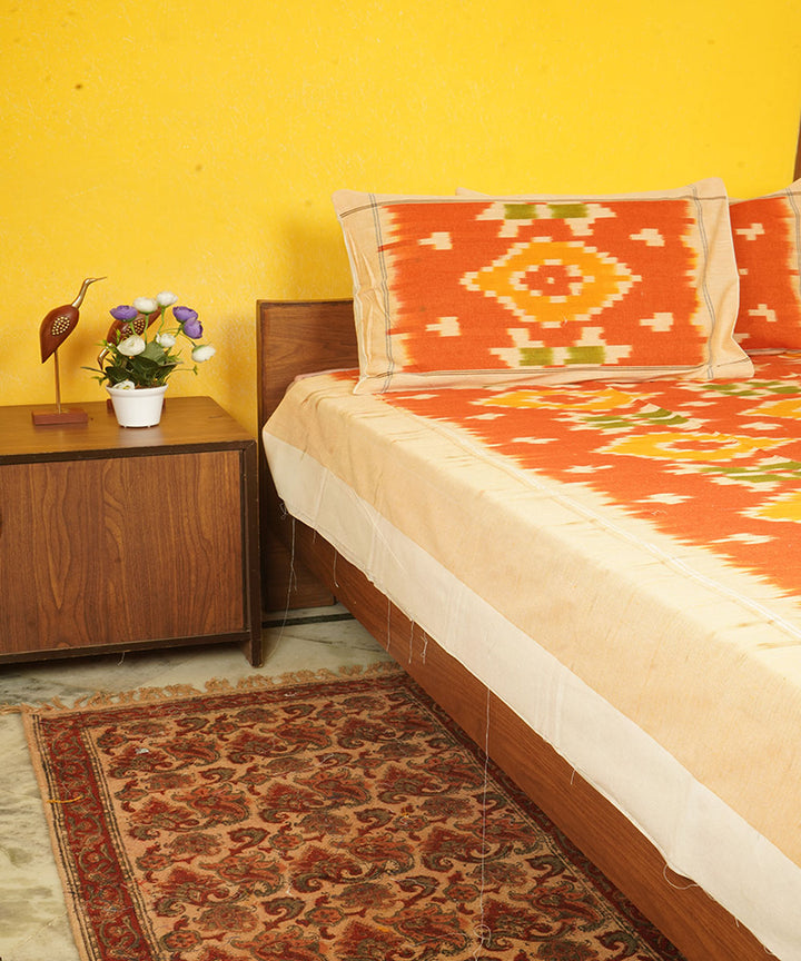 Orange handloom pochampally ikat cotton double bedsheet