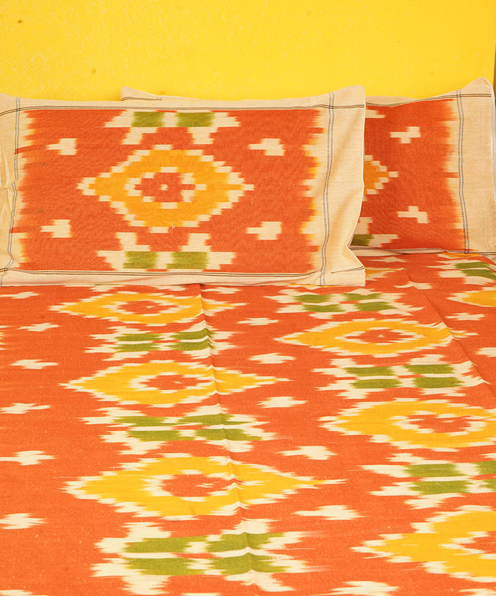 Orange handloom pochampally ikat cotton double bedsheet