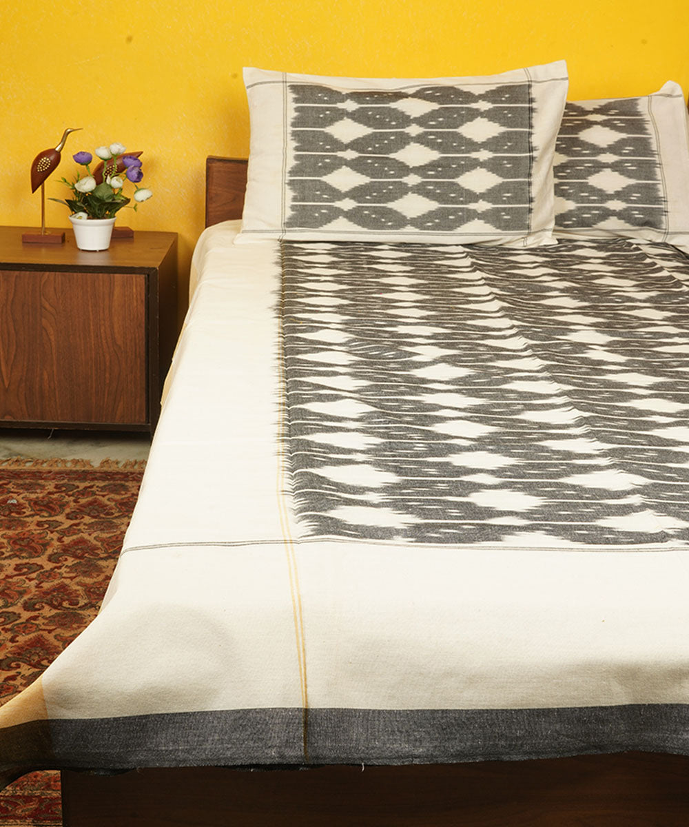 Grey handloom cotton pochampally ikat double bedsheet