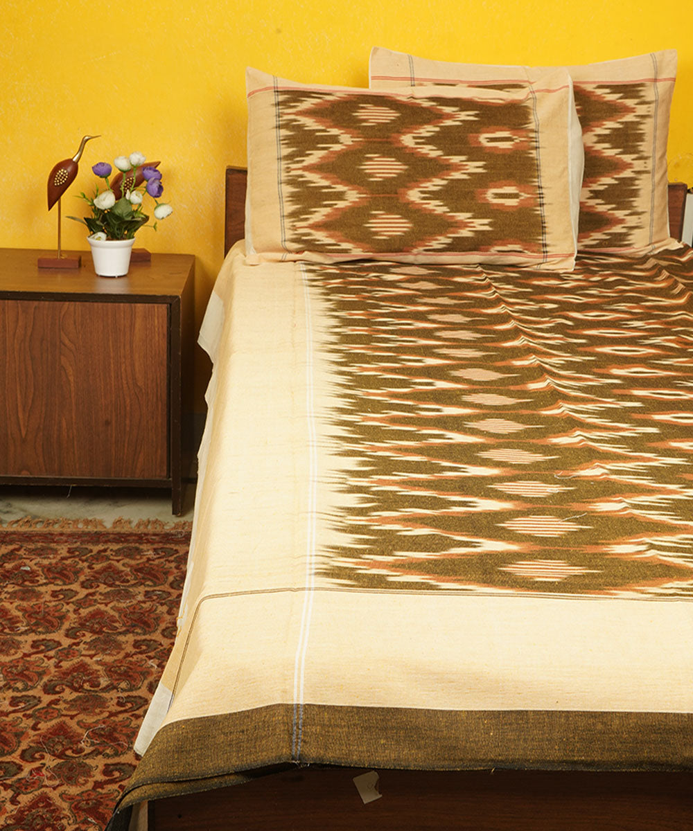 Dark olive green handloom cotton pochampally ikat double bedsheet