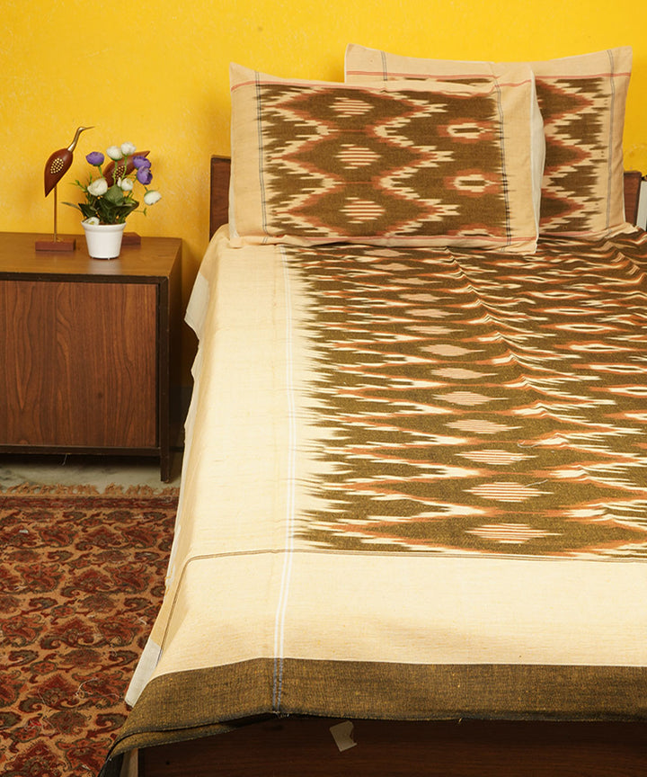 Dark olive green handloom cotton pochampally ikat double bedsheet