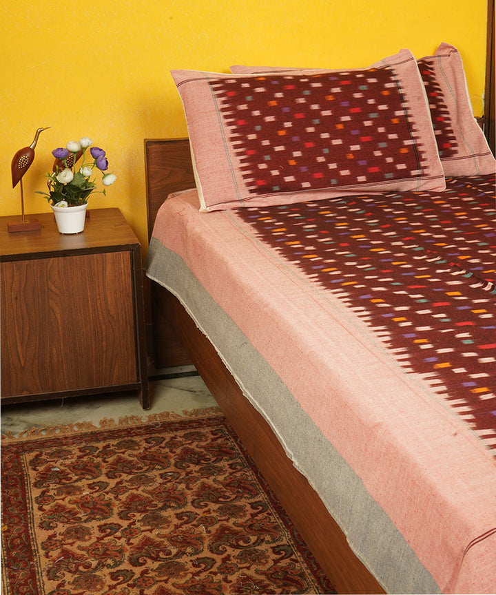 Brown handloom cotton pochampally ikat double bedsheet