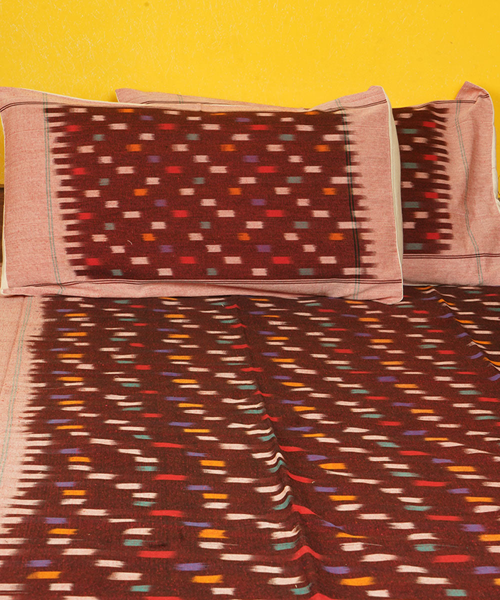 Brown handloom cotton pochampally ikat double bedsheet