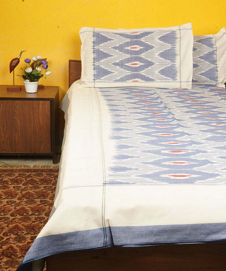 Sky blue handloom cotton pochampally ikat double bedsheet