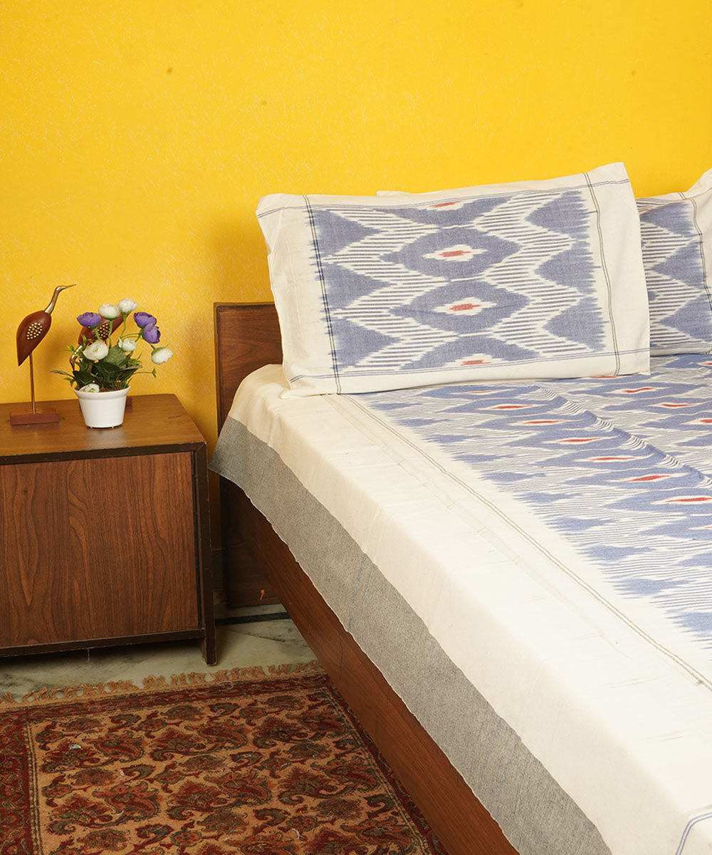 Sky blue handloom cotton pochampally ikat double bedsheet