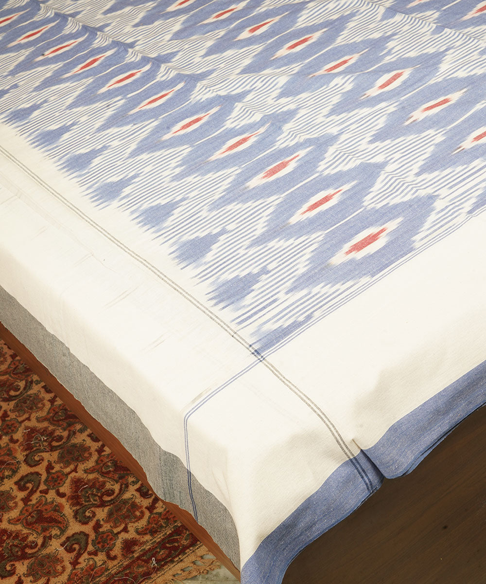 Sky blue handloom cotton pochampally ikat double bedsheet