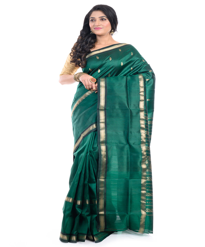 Dark green handwoven garad silk saree