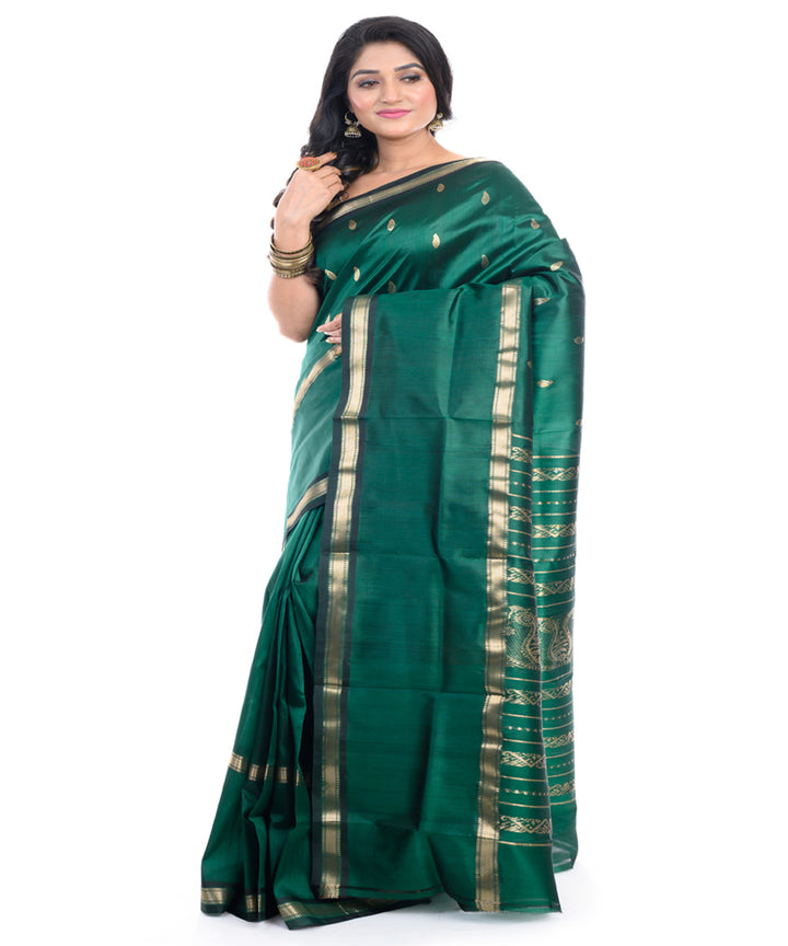 Dark green handwoven garad silk saree