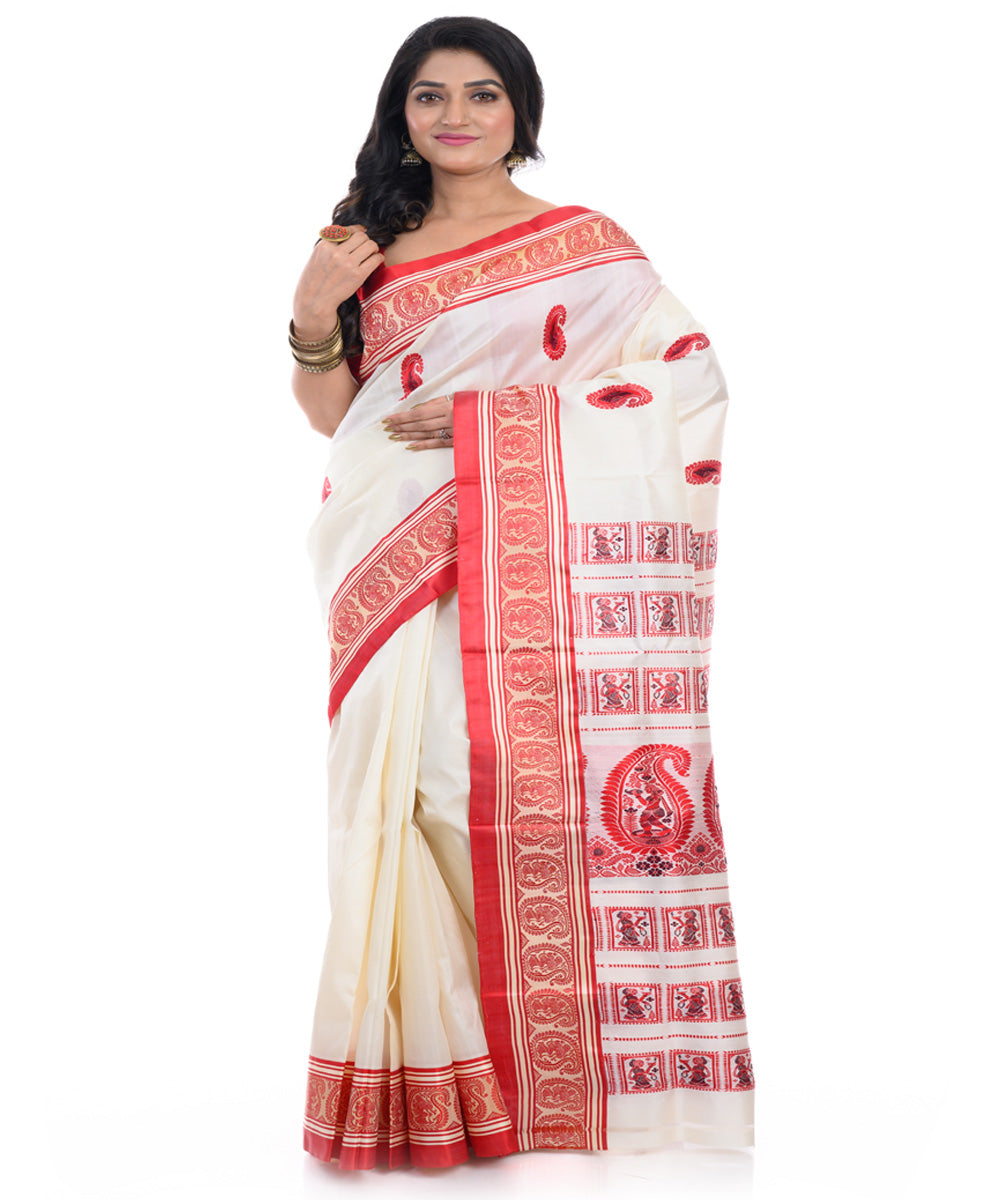 Offwhite red handloom garad silk saree