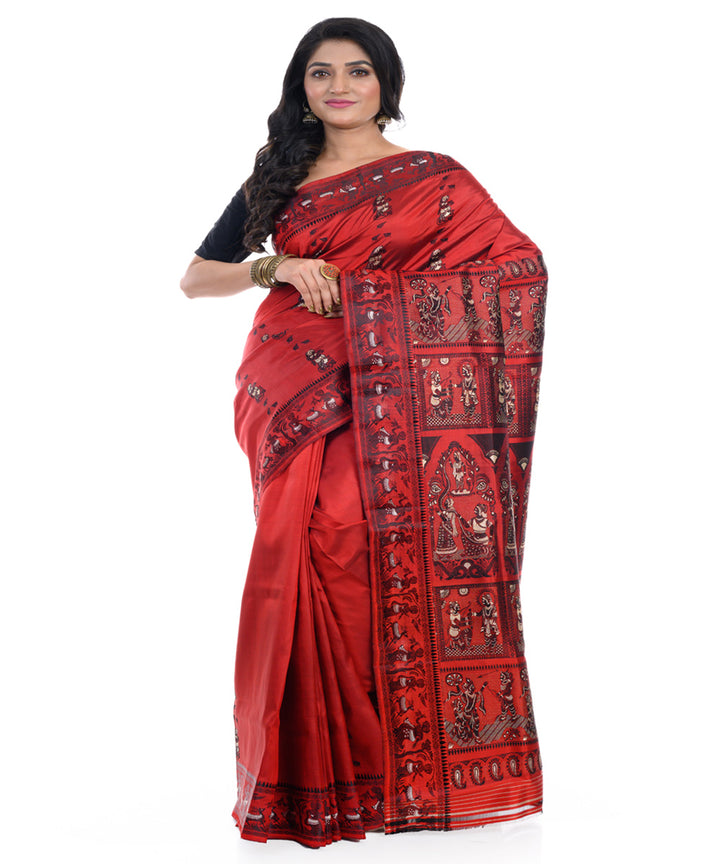 Dark red handwoven baluchari silk saree
