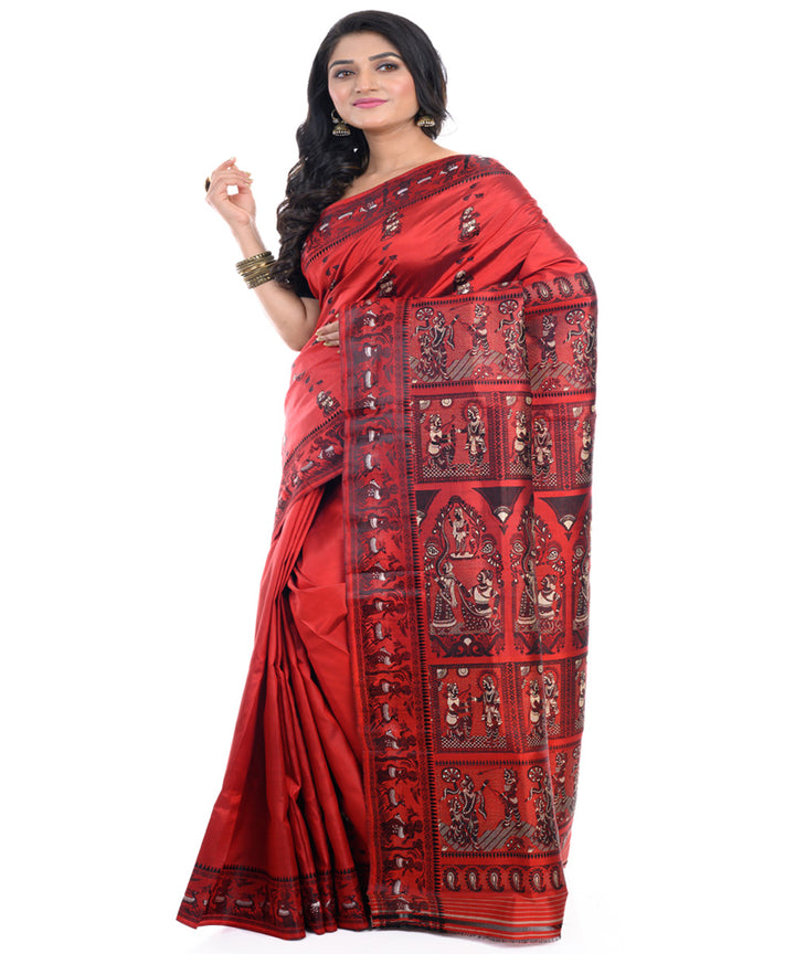 Dark red handwoven baluchari silk saree