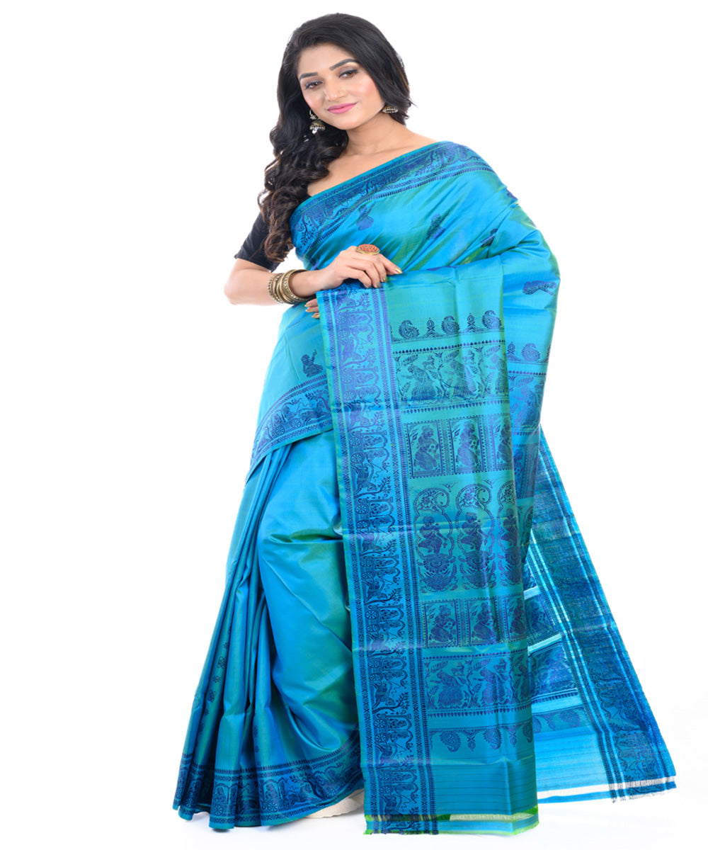 Sky blue handwoven baluchari silk saree