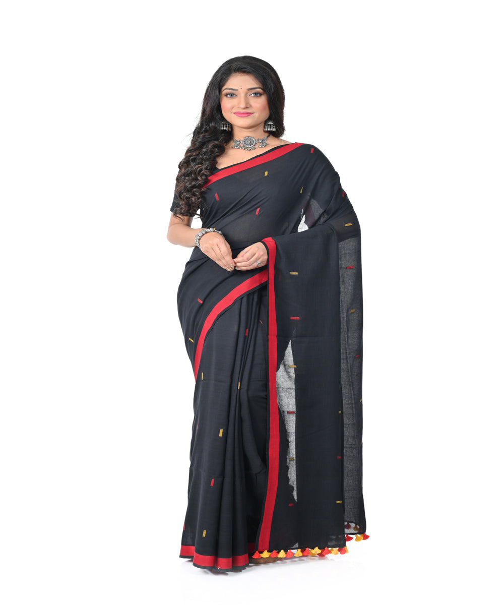 Black red handwoven jamdani cotton saree