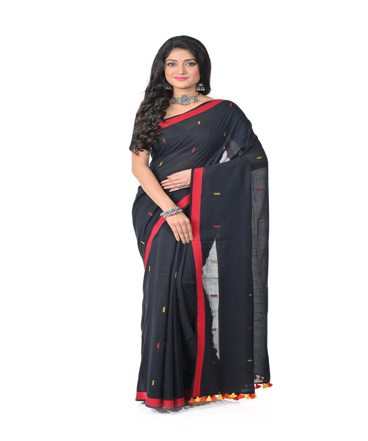 Black red handwoven jamdani cotton saree