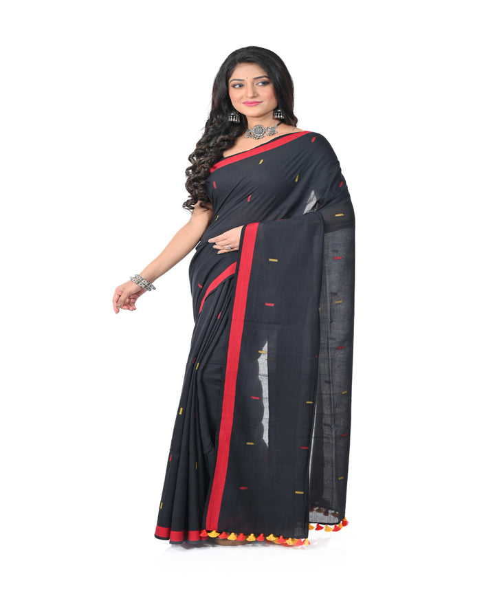 Black red handwoven jamdani cotton saree