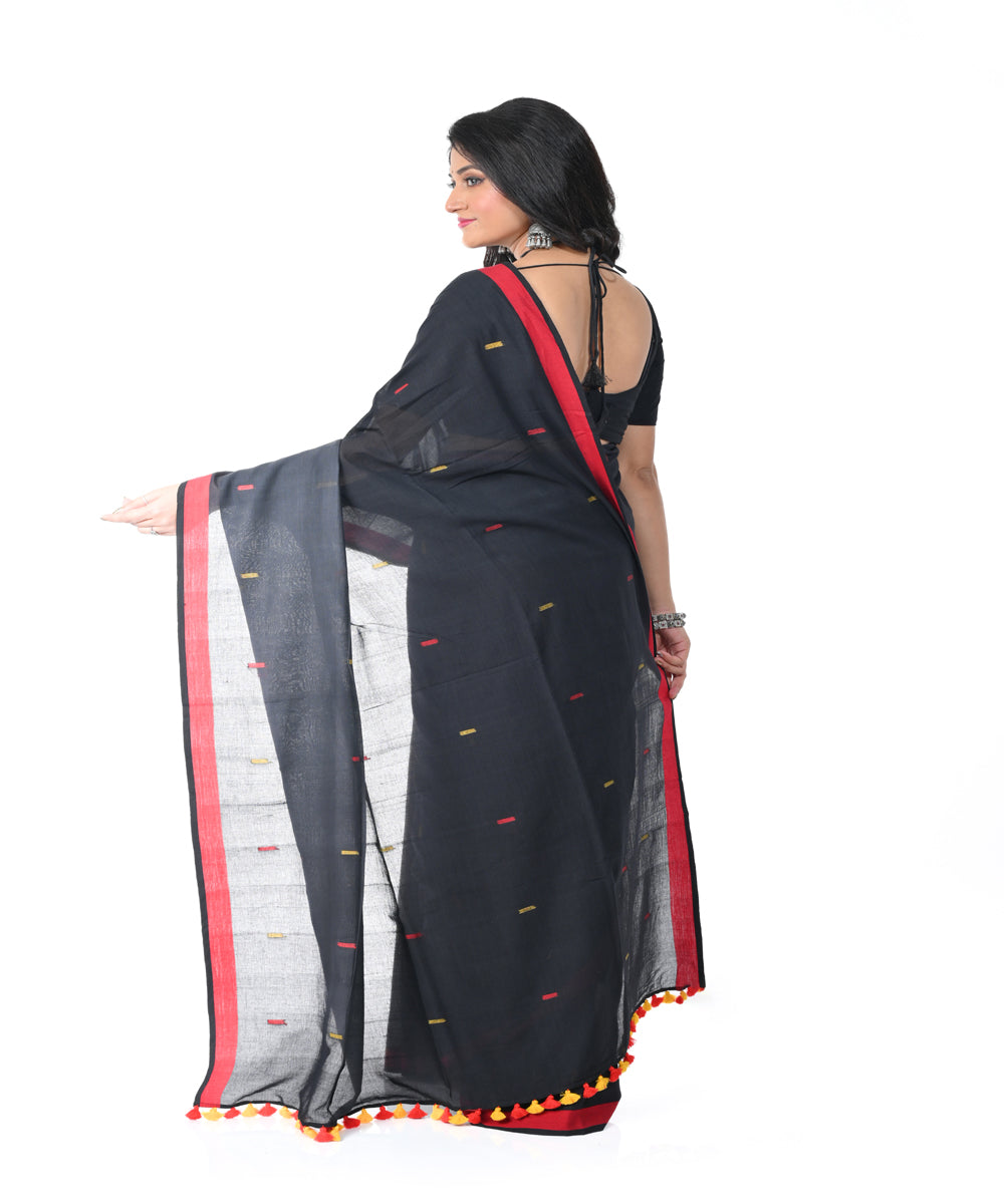 Black red handwoven jamdani cotton saree