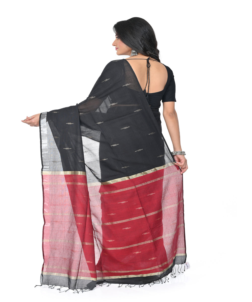 Black red handwoven cotton jamdani saree