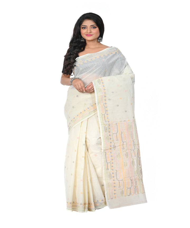 White handwoven cotton jamdani saree