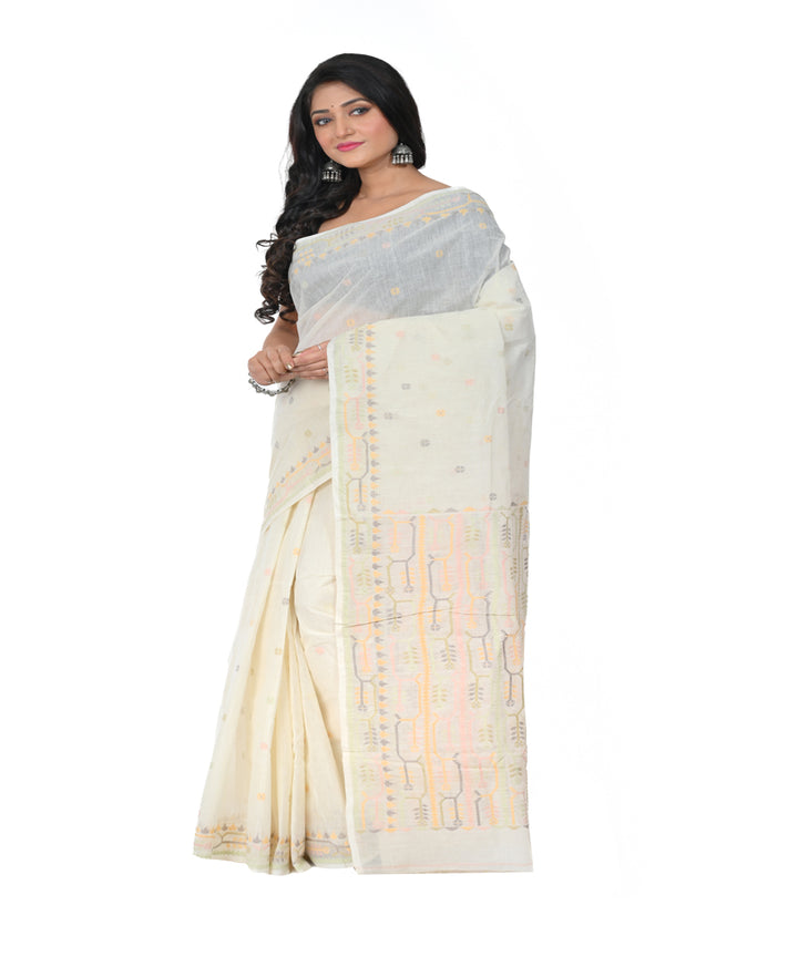 White handwoven cotton jamdani saree