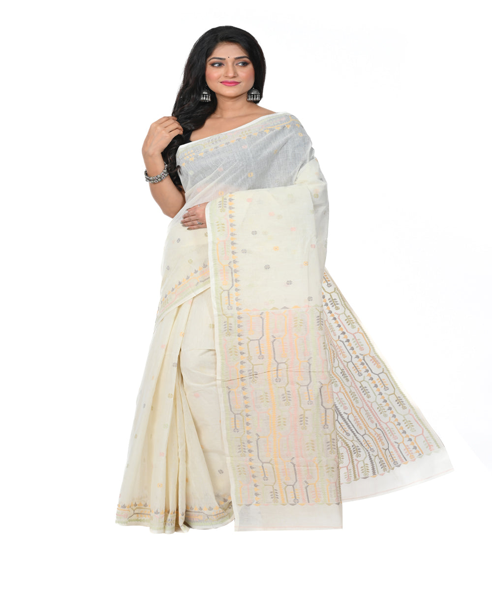 White handwoven cotton jamdani saree