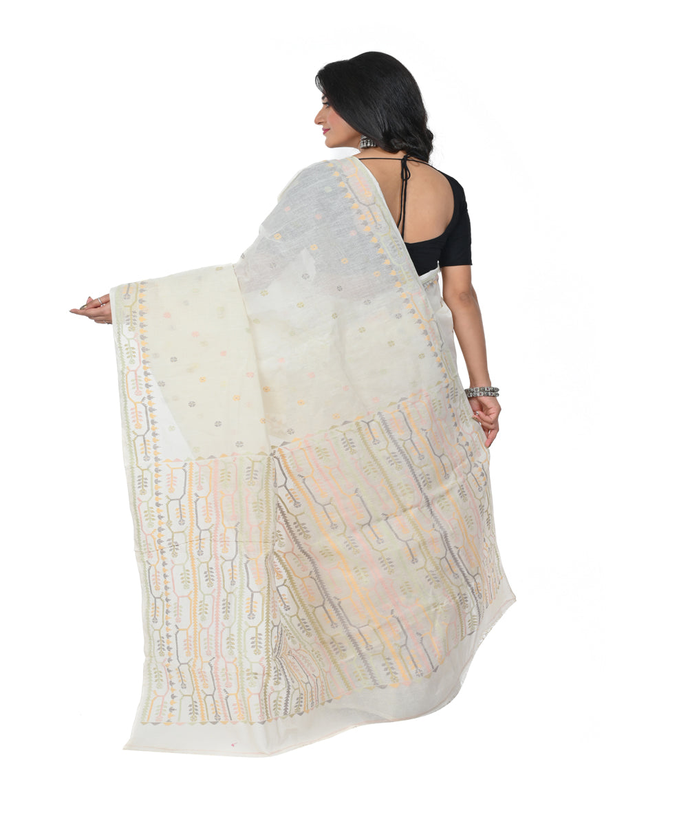 White handwoven cotton jamdani saree