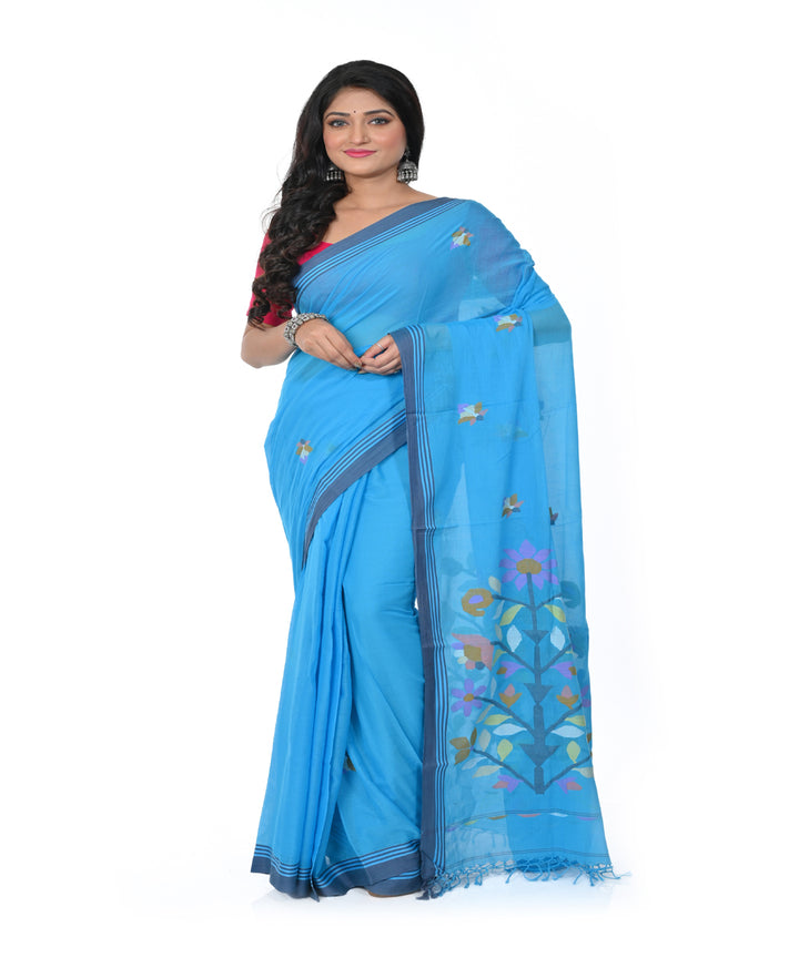 Sky blue cotton handwoven jamdani saree