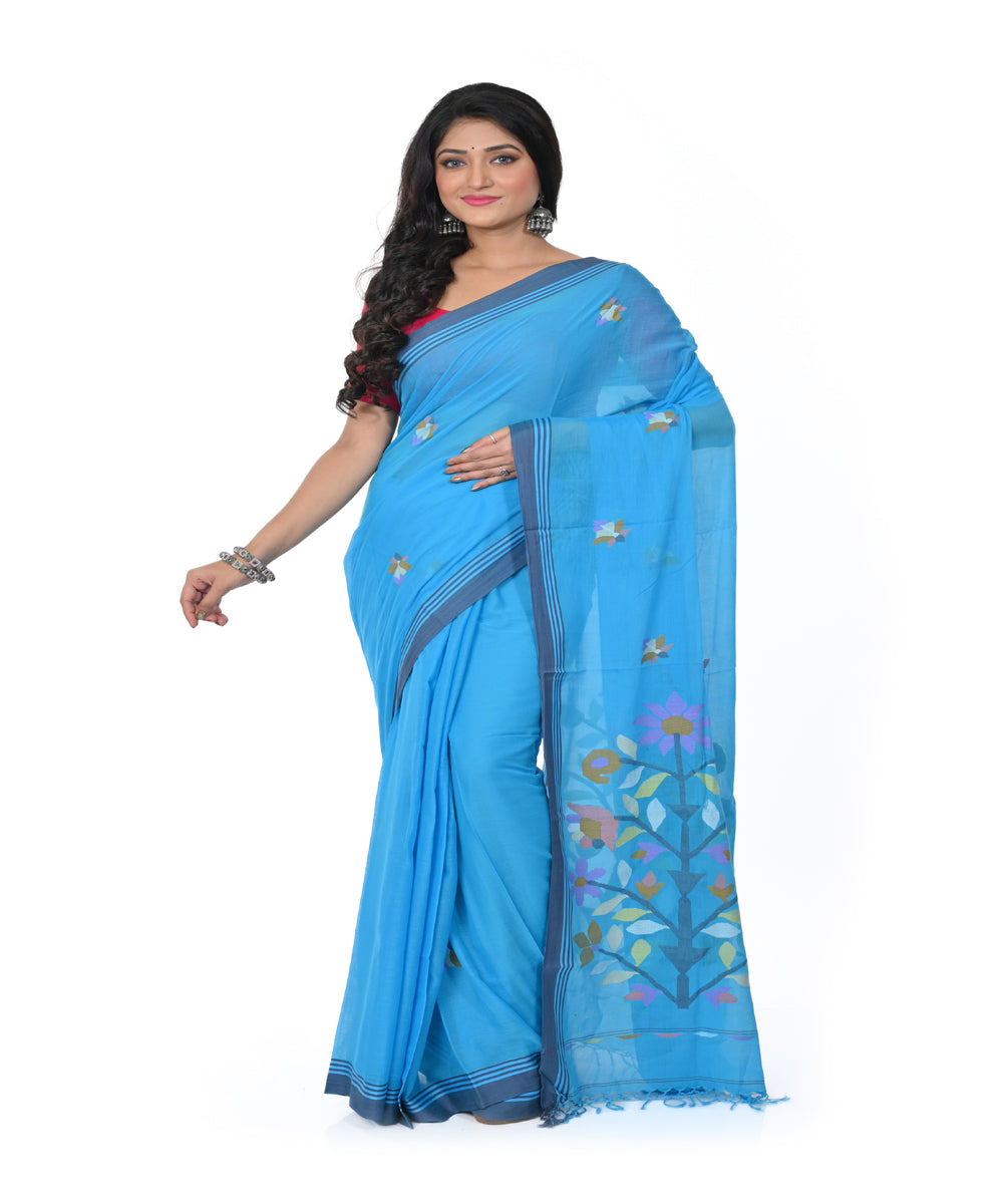 Sky blue cotton handwoven jamdani saree