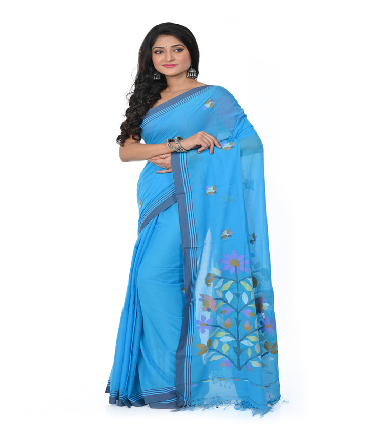 Sky blue cotton handwoven jamdani saree