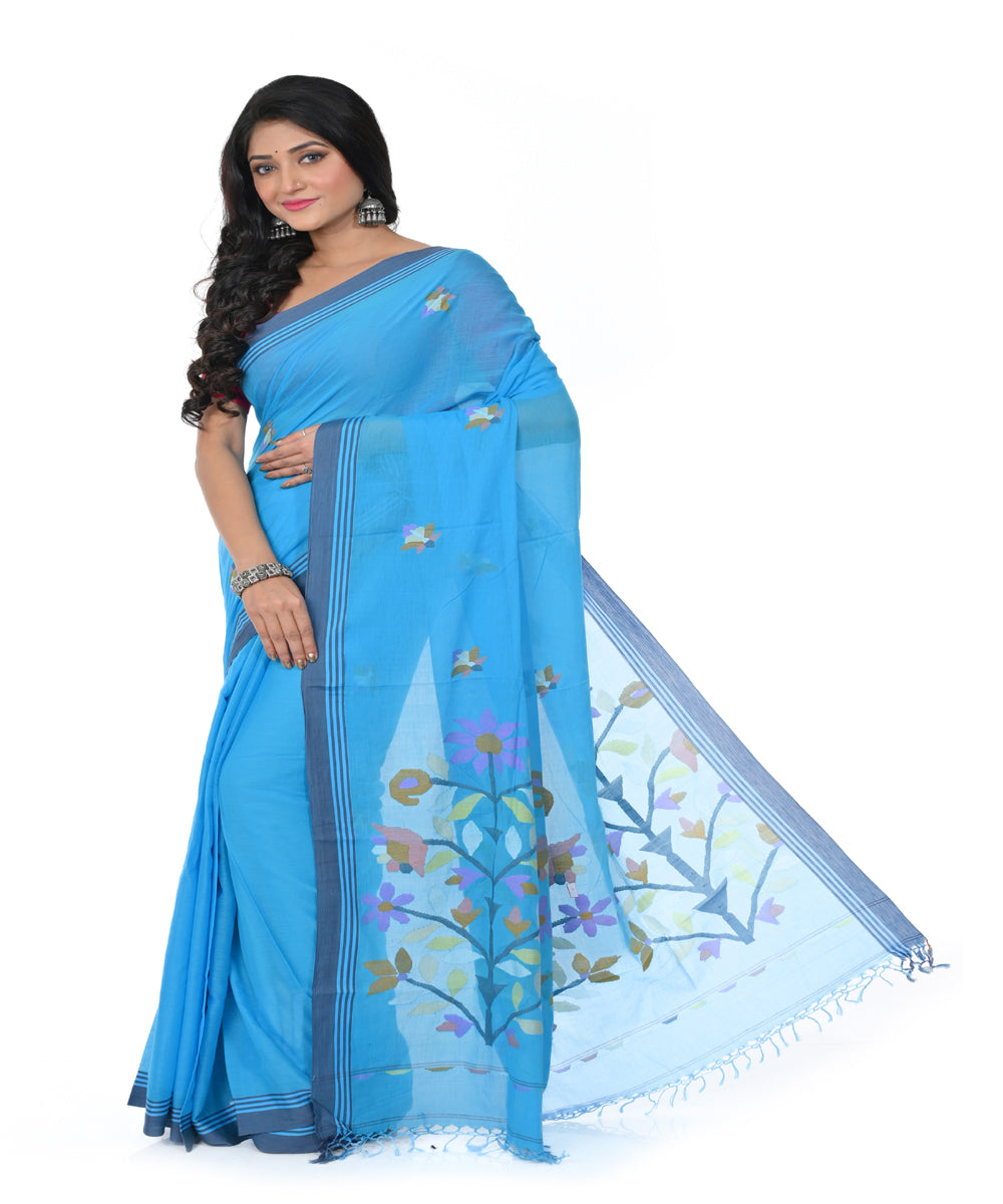 Sky blue cotton handwoven jamdani saree