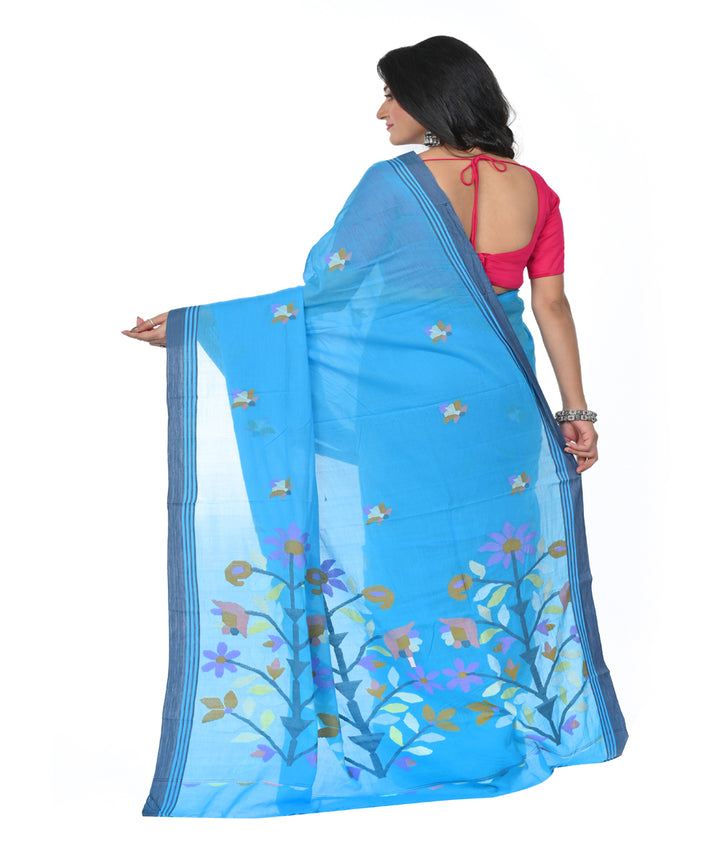 Sky blue cotton handwoven jamdani saree