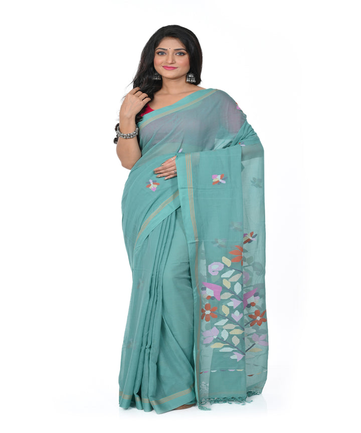 Light green handwoven cotton jamdani saree