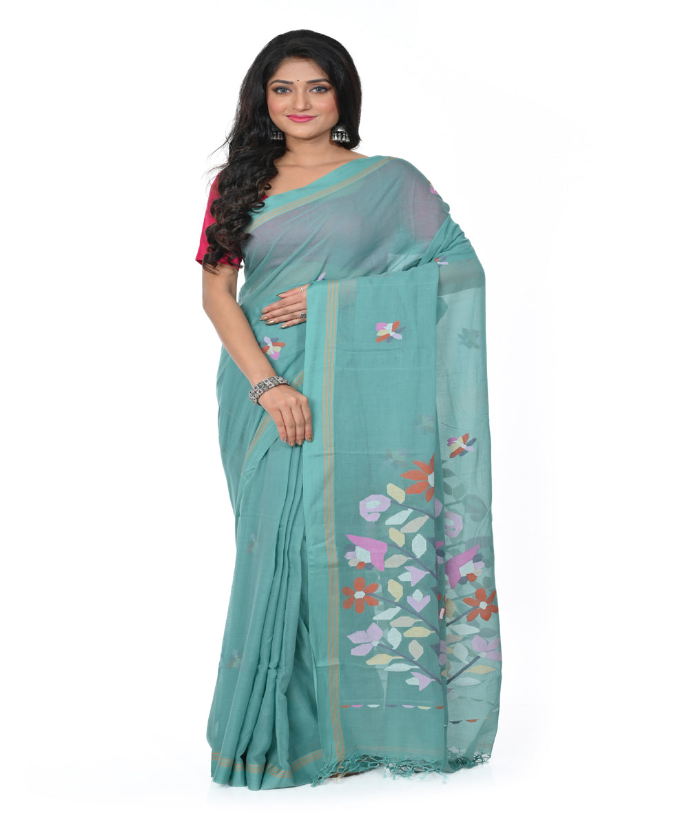 Light green handwoven cotton jamdani saree